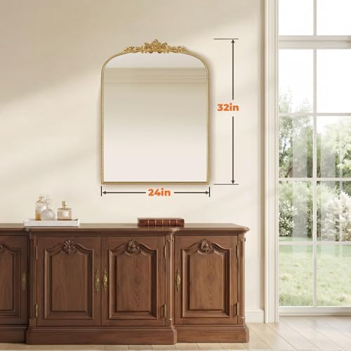 Gold Vintage Mirror 24''x32'' Laurel Leaf Beaded Mirror - Image 2