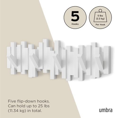 Umbra Sticks Wall Mount Coat Rack, 5 Hook Retractable Pegs - Image 5