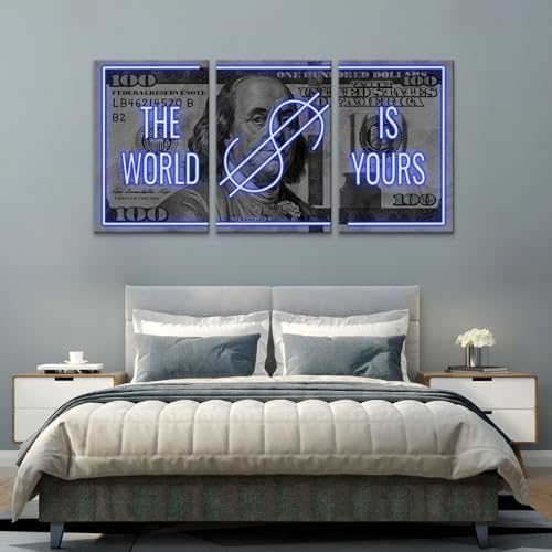 Yatsen Bridge 3 Panels Picture Money 100 Dollar Bills The World is Yours Postert - Image 2