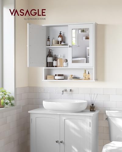 VASAGLE Bathroom Cabinet with Mirror, Wall-Mounted, 2 Mirrored Doors - Image 2