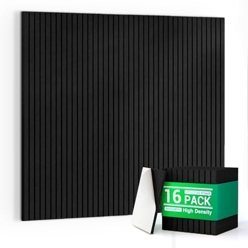 16 Pack Self-Adhesive Acoustic Wall Panels, 12x12 Inch-Black by 100PolyesterAcousticPanel