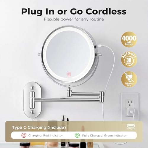 Wall Mounted Makeup Mirror, 8 Inch, Rechargeable 4000mAh - Image 4