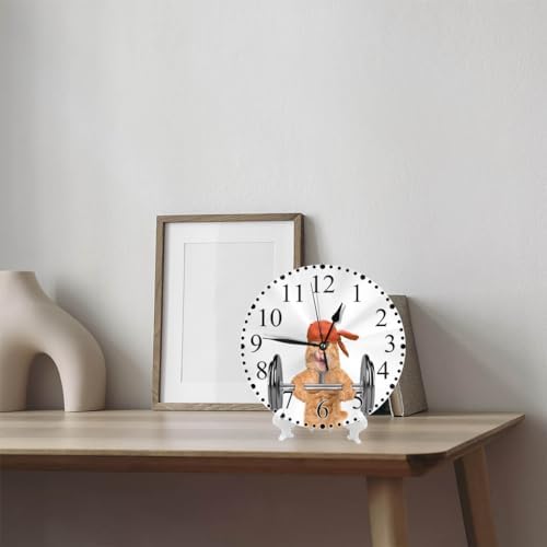 Fitness Cat Wall Clock 10 Inch Battery Operated Lifting A Heavy Big Dumbbell - Image 7