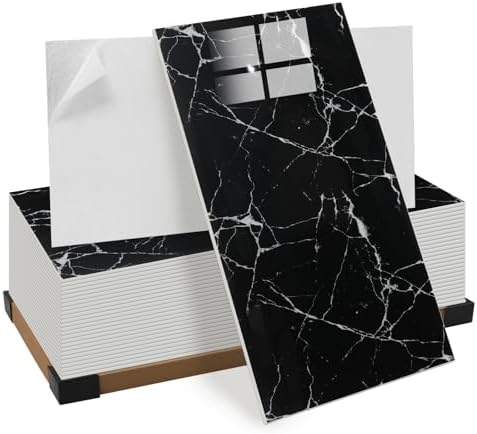 60PCS Thick Black Marble Peel and Stick Wall Panels 23.6"x11.8" Waterproof by GRITHOME