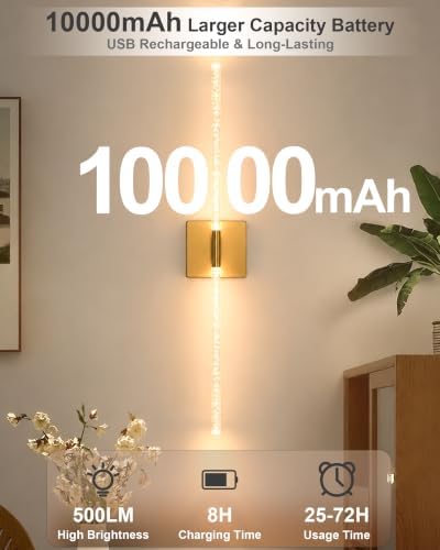Wall Sconce Set of 2: Gold Rechargeable Wireless Magnetic Install - Image 2