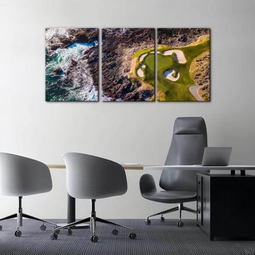 Pacimo 3 Pieces Pebble Beach Golf Course Wall Art Canvas Pictures Natural - Image 3
