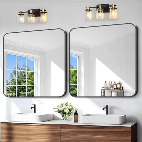 Black Bathroom Mirror, 38x40 inch Aluminum Metal Frame Rectangular Vanity Mirror - Image 3