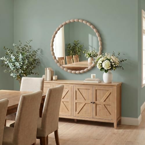 30"x30" Round Solid Wood Farmhouse Decorative Wall Mirror - Image 6