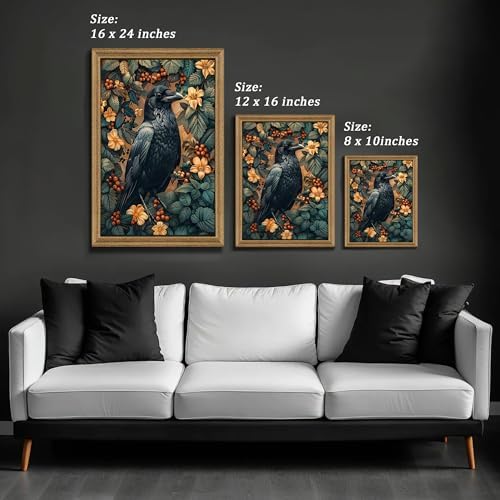 ICHZUMW Framed William Morris Raven Dark Academia Canvas Wall Art 8x10 In - Image 6