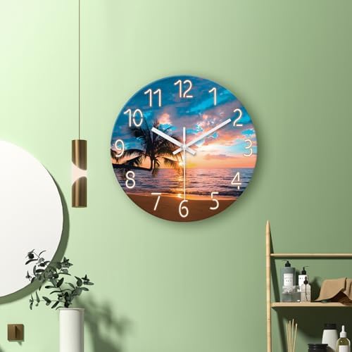 XFM Large Sunset Beach Wall Clock Battery Operated 20 Inch Silent - Image 4