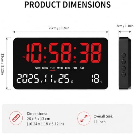 Digital Clock Large Display, LED wall Clock 12/24Hr Format, - Image 6