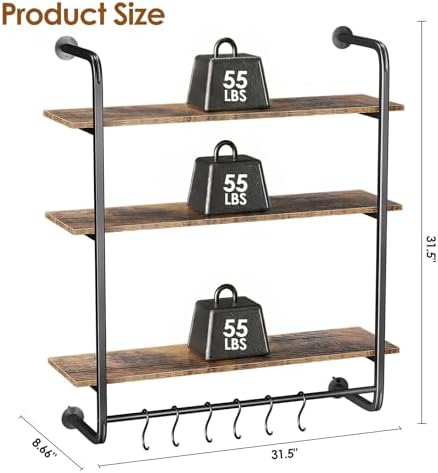 3 Tier Industrial Pipe Floating Shelf, 31.5" Kitchen Wall Shelves - Image 2