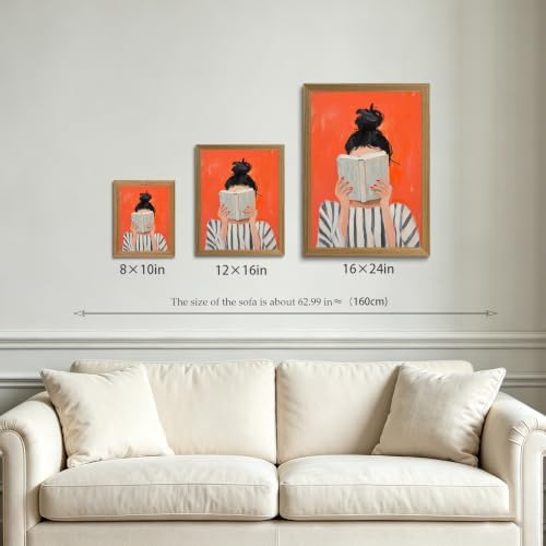 Abstract Framed Wall Art Reading Woman Canvas Print Bold Orange Wall Decor - Image 4