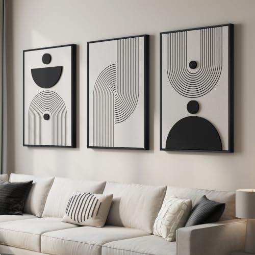 3D Large Framed Black and White Abstract Wall Art by Cuspin