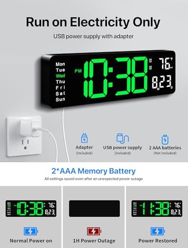 MASHI 16" Easy-Read Large Digital Wall Clock, 9-Color Night Light - Image 6