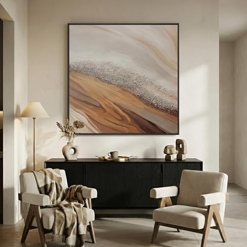 Extra Large Framed Beige Abstract Canvas Wall Art - Image 5