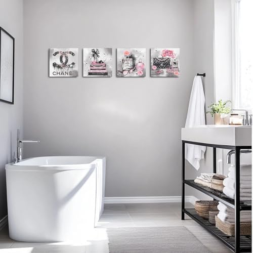 4 Pcs Pink Fashion Canvas Wall Art Black and White Decor Grey Wall Decor - Image 6