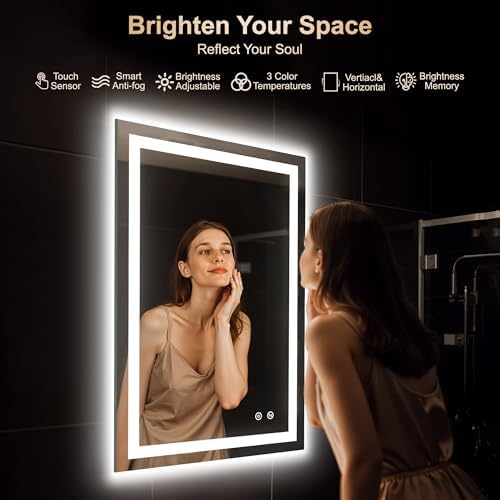 Delma LED Mirror for Bathroom 36x24 Inch, Dimmable Front & Backlit Vanity Mirror - Image 2