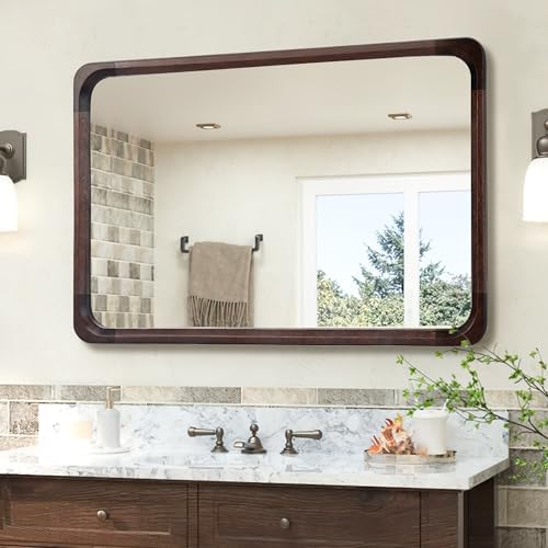 Black Walnut Wood Rustic Bathroom Mirror 26 x 40 Inch by Tanmicoshomy