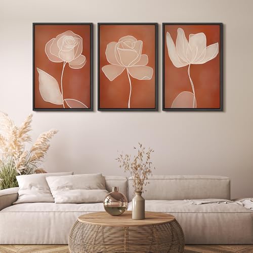 MUDECOR Framed Canvas Print Wall Art Terracotta Abstract Rose Line Art Burnt - Image 5