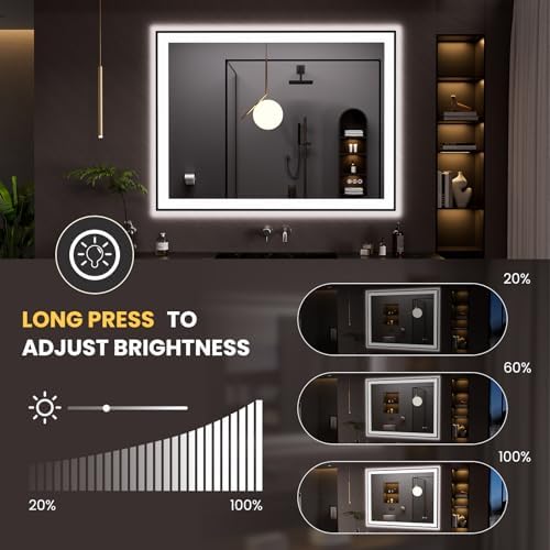 LOAAO 48"X36" LED Bathroom Mirror Black Framed - Image 3