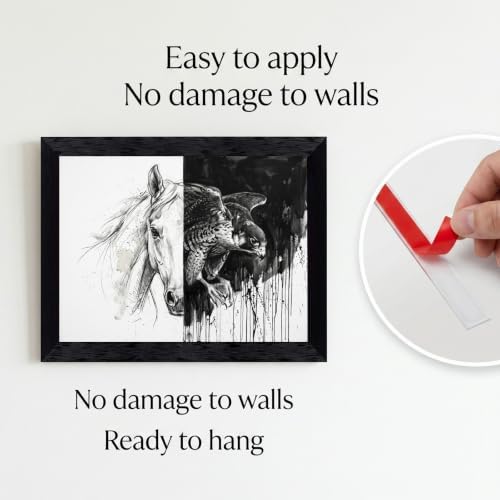 Framed Canvas Wall Art Mixed Media Stallion Falcon Portrait Monochrome Charcoal - Image 2