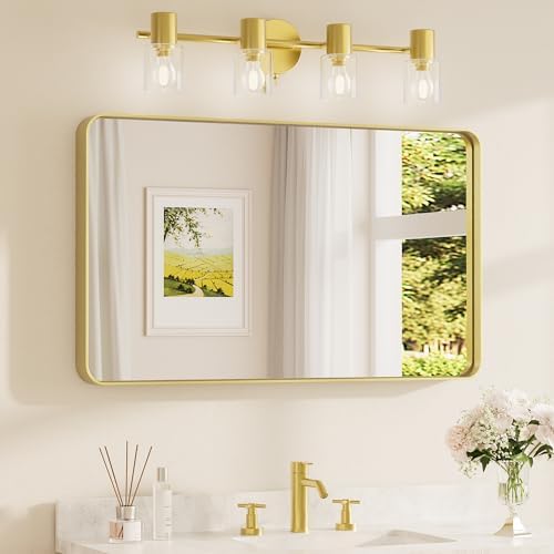 TETOTE Brushed Gold Bathroom Mirror, 40 x 24 Inch Metal Framed Mirror, Brushed by TETOTE