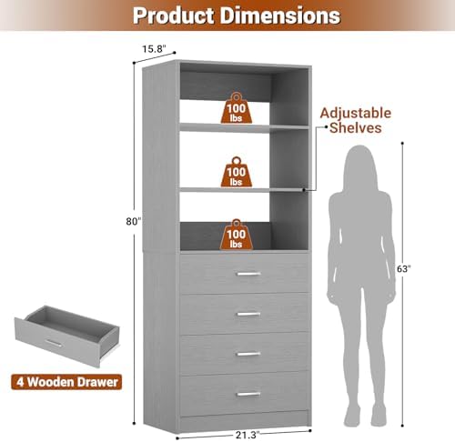 Aheaplus Closet Drawers System, 21.3" Wood Closet Organizer - Image 3