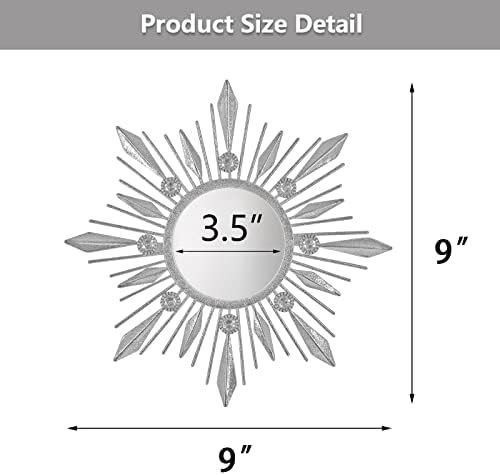 Silver Mirrors Wall Decor, Metal Sunburst Mirror Wall Art Decor Mirror - Image 4
