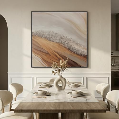 Extra Large Framed Beige Abstract Canvas Wall Art - Image 2