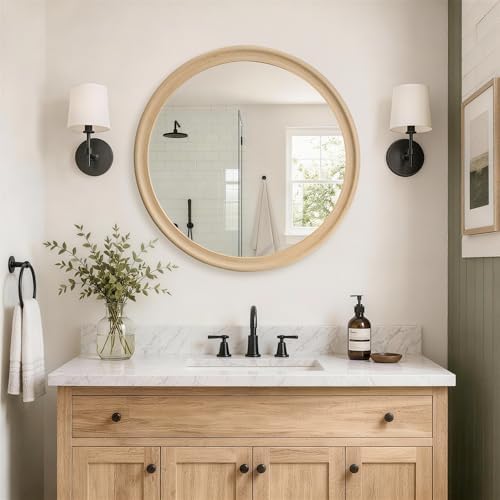 Round Wall Mirrors 24 Inch, Natural Bathroom Mirror - Image 2