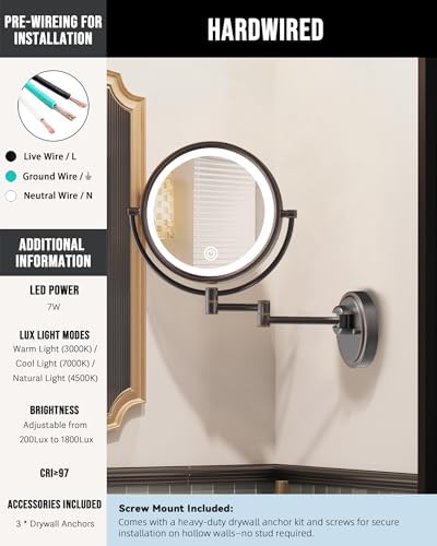 10" Brass Large Wall Mounted Makeup Mirror - Image 2