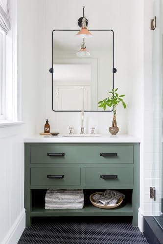 TEHOME Pivot Mirror Matt Black Tilt Vanity Mirror Large Black Metal Framed by TEHOME