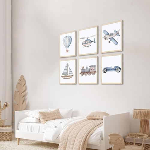 Nursery Car Wall Art Set of 6, Baby Boys Poster Canvas Prints - Image 4