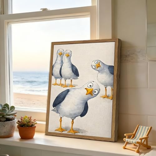 Funny Seagull Nursery Wall Art, Cute Bird Kids Room Wall Decor Painting - Image 6