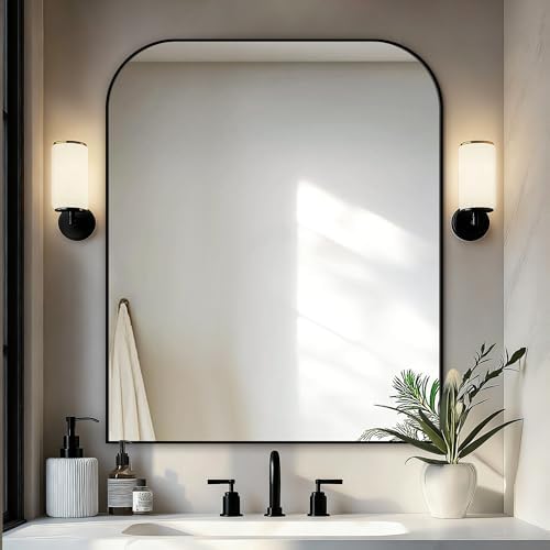 Delma 36"x30" Black Metal Framed Bathroom Mirror by Delma