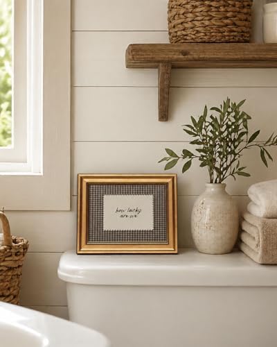 Gold Framed Wall Art, How Lucky Are We Canvas Prints, Rustic Brown Gingham - Image 4