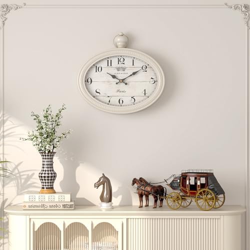 Retro Oval Wall Clock. White Vintage Antique Style - Image 4