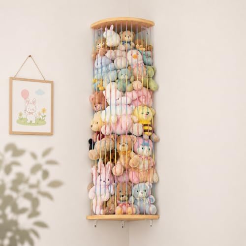 Corner Hammock Shelf with Adjustable Length, Wooden Hanging Wall Storage by VOMELON