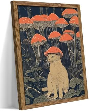 Framed Vintage Cat Wall Art, Whimsical White Cat by FSYSART
