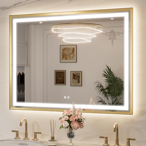 Keonjinn 48x36 Inch Gold LED Bathroom Mirror by Keonjinn