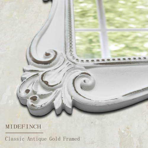 Antique White Wall Mirror, Vintage European Ornate Carved Frame - Image 3