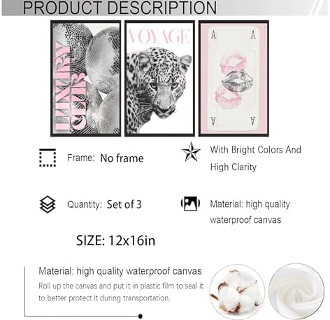 YZLYAD Y2K Pink Posters Wall Art, Trendy Leopard Wall Decor12x16in - Image 2