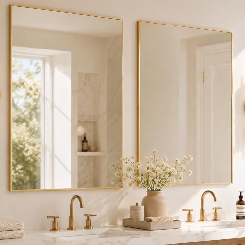 2-Pack 24"x36" Brushed Gold Framed Bathroom Vanity Wall Mirrors by Pocetry