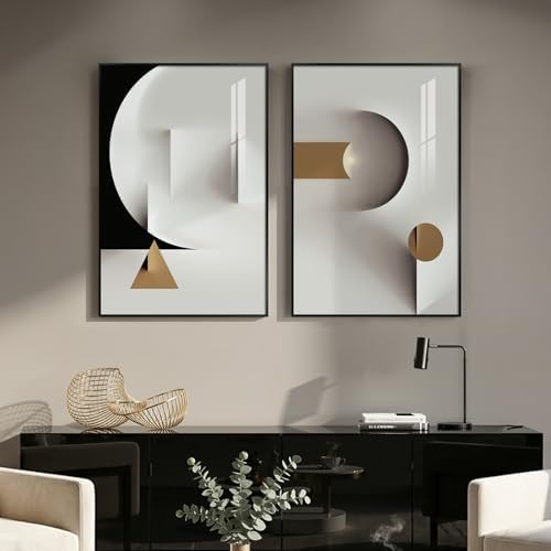 Large Framed Modern Elegant Abstract Wall Art Decor Set of 2, 24x36 In by Cuspin