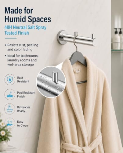 CJQ Double Heavy Duty wall Hooks, 304 Stainless Steel, Chrome Polished - Image 4