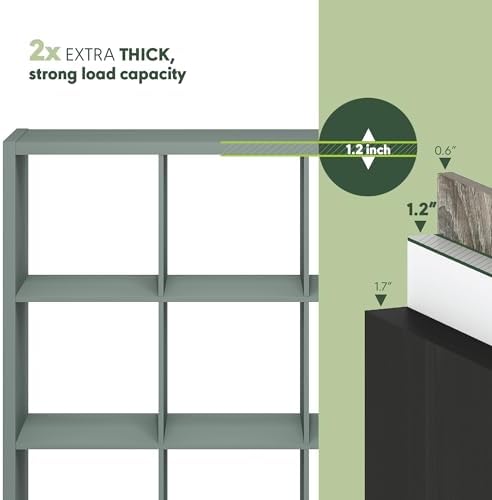 Furinno Cubicle 9-Cube Book Shelf, Extra Thick Frame Bookshelf, Sage Green - Image 5