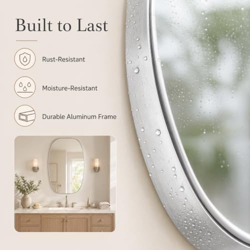 USHOWER Silver Oval Bathroom Mirror 30x48 Inch - Image 4