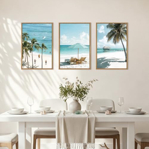 BINCUE Summer Beach Framed Wall Art, Surfboard Wall Decor Coastal, Palm Tree - Image 4