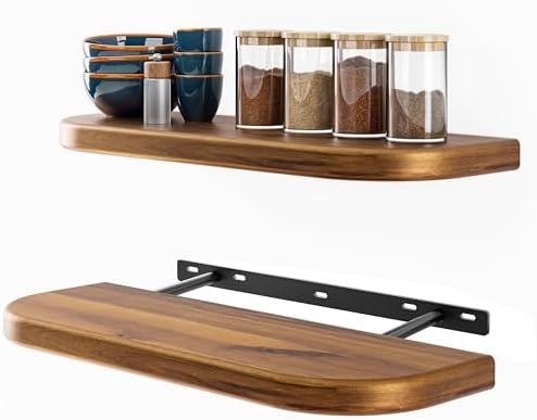 BATODA 17" Acacia Wood Floating Shelves Wall Mounted – Rustic Farmhouse Wooden by BATODA